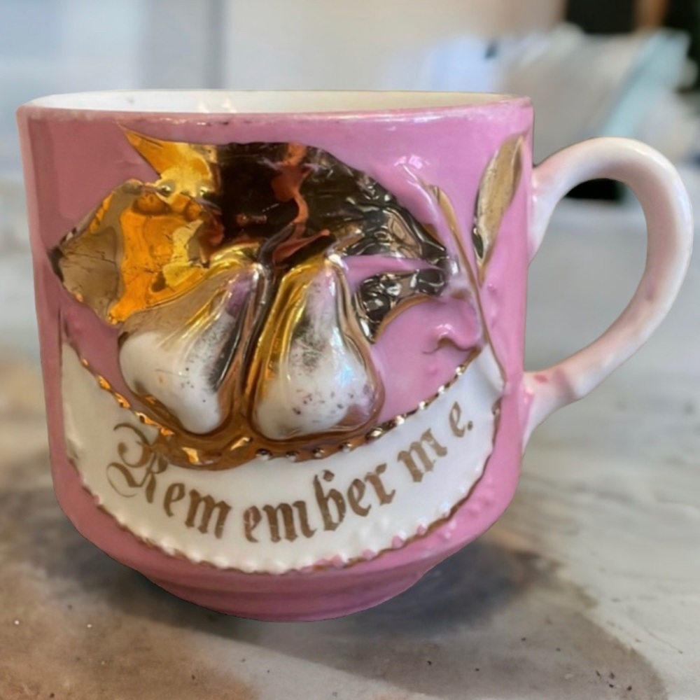 Antique German Lustre Remembrance Mustache Cup - Picture 2 of 9